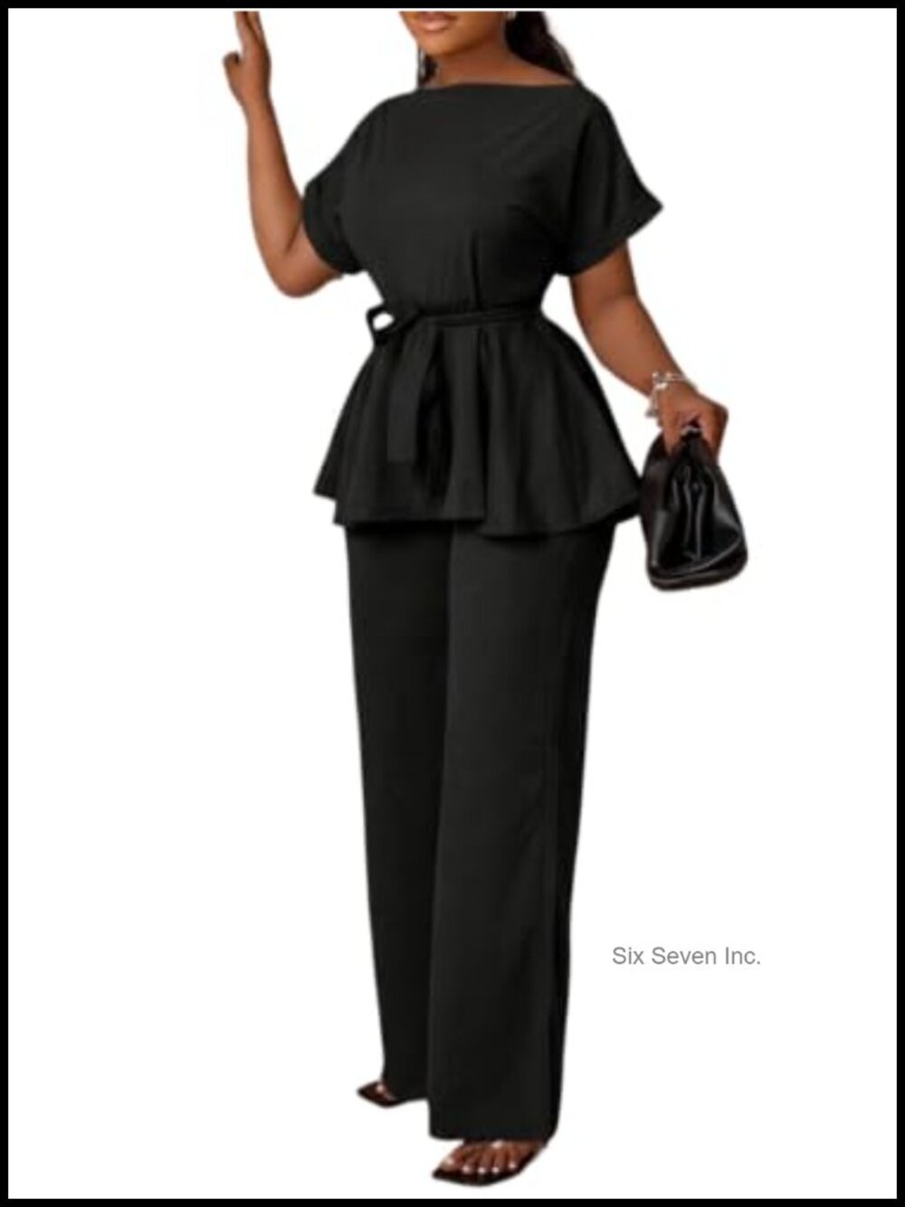 Women's Peplum Top Wide Leg Pants Set Business Casual Two Piece